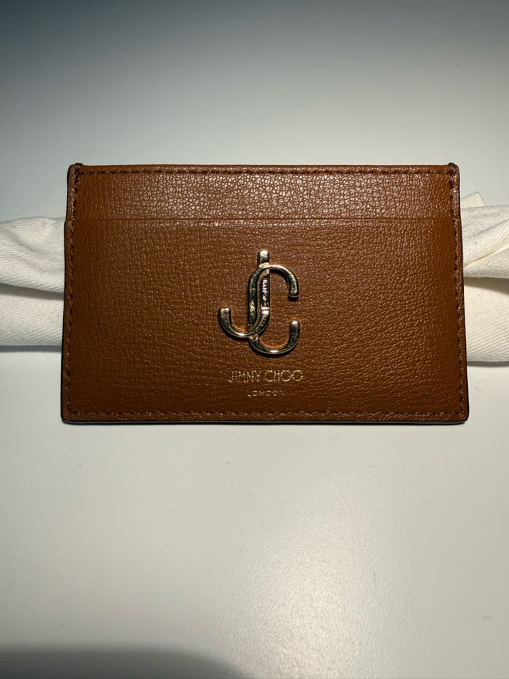 Jimmy Choo Tan Leather Card & Key Holder with Gold Logo